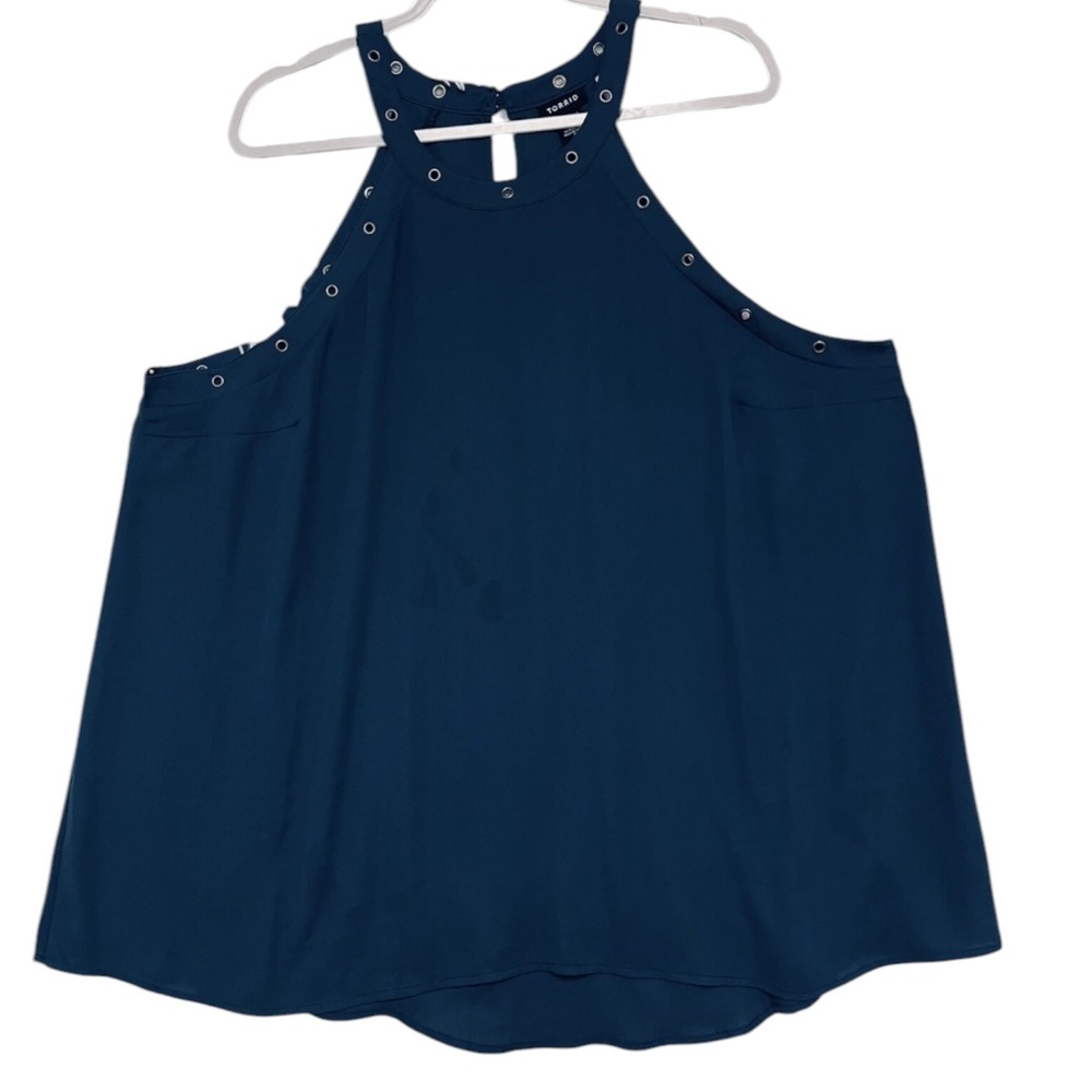 Torrid Size 2 Teal Blue Grommet Halter Neck Georgette Sleeveless Blouse Top Plus